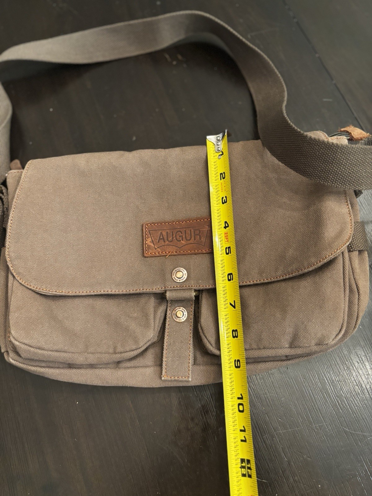 Augur Canvas Messenger Bag Adjustable Strap Pockets Brown Durable Rugged