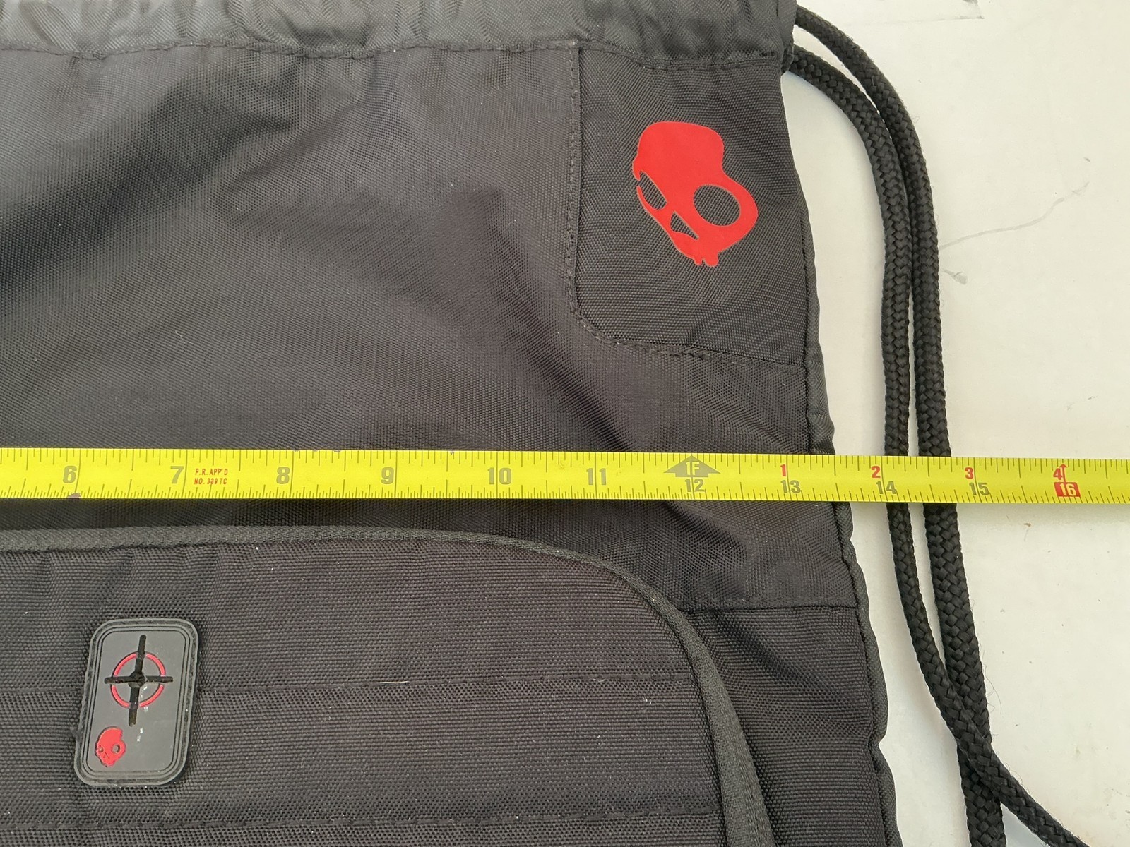 Skullcandy Drawstring Backpack Skater Multi Pockets Black Red Logo 17″x14″