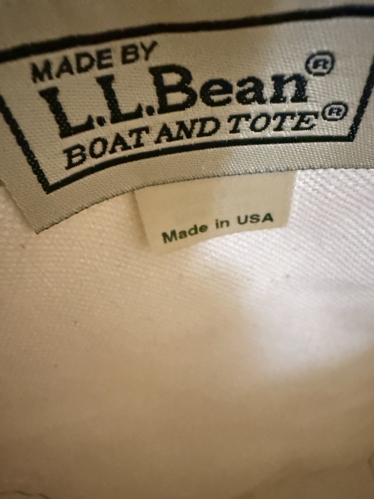 L.L. Bean Boat and Tote XL Canvas Bag Ivory and Blue Trim Name Embroidered