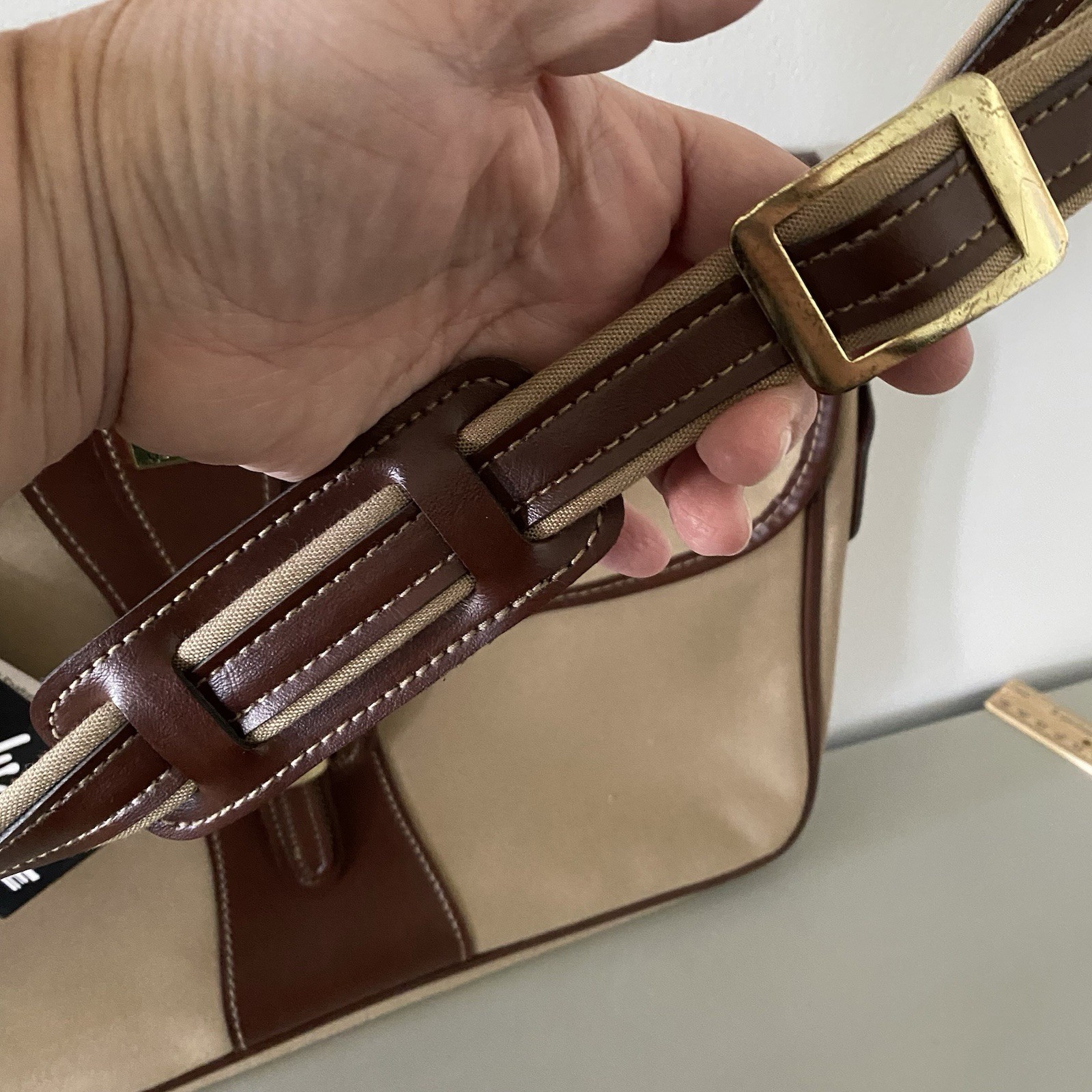 Vintage John Weitz Tan Canvas Messenger Bag Satchel Work Office Academia Preppy