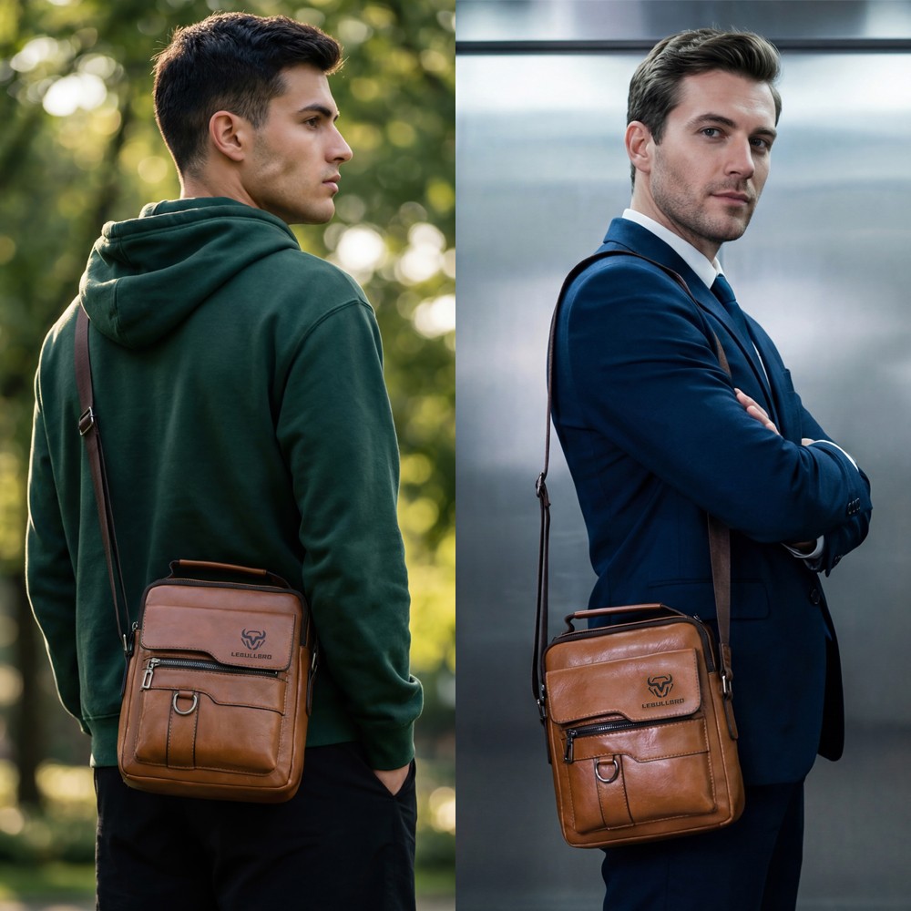 Men’s Shoulder/Messenger Bag Business pu Leather 8″ Handbag Outdoor Sport Bag