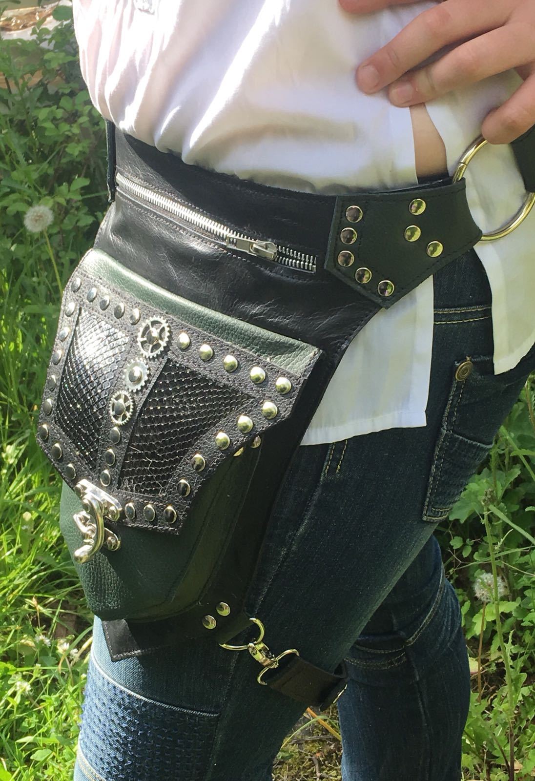 Leather Python Snakeskin Steampunk Leg Bag Utility Pouch Belt Cycling Biker