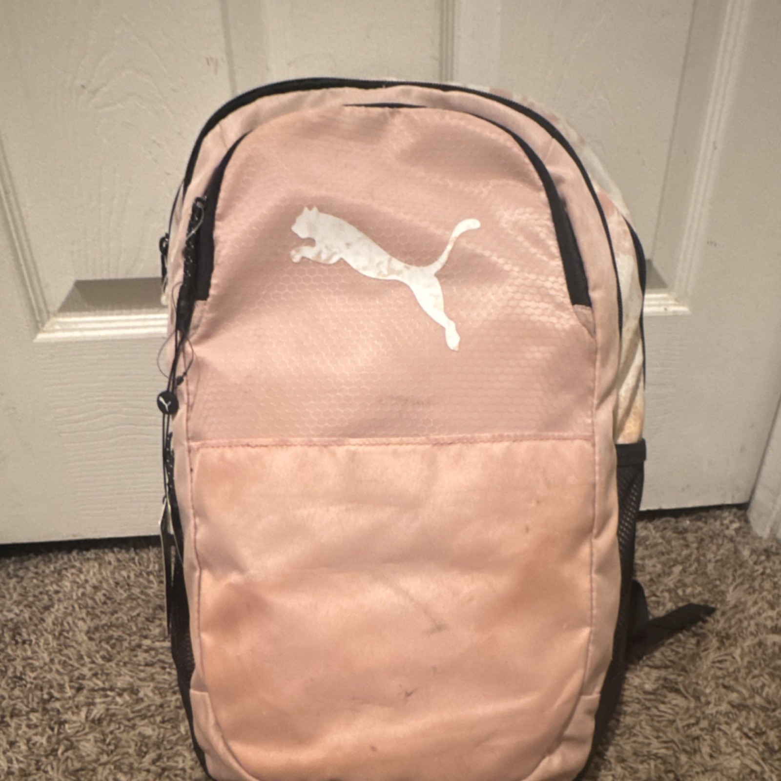 PUMA Hybrid Backpack Pink Black Laptop Water Bottle Pocket Zip Closure