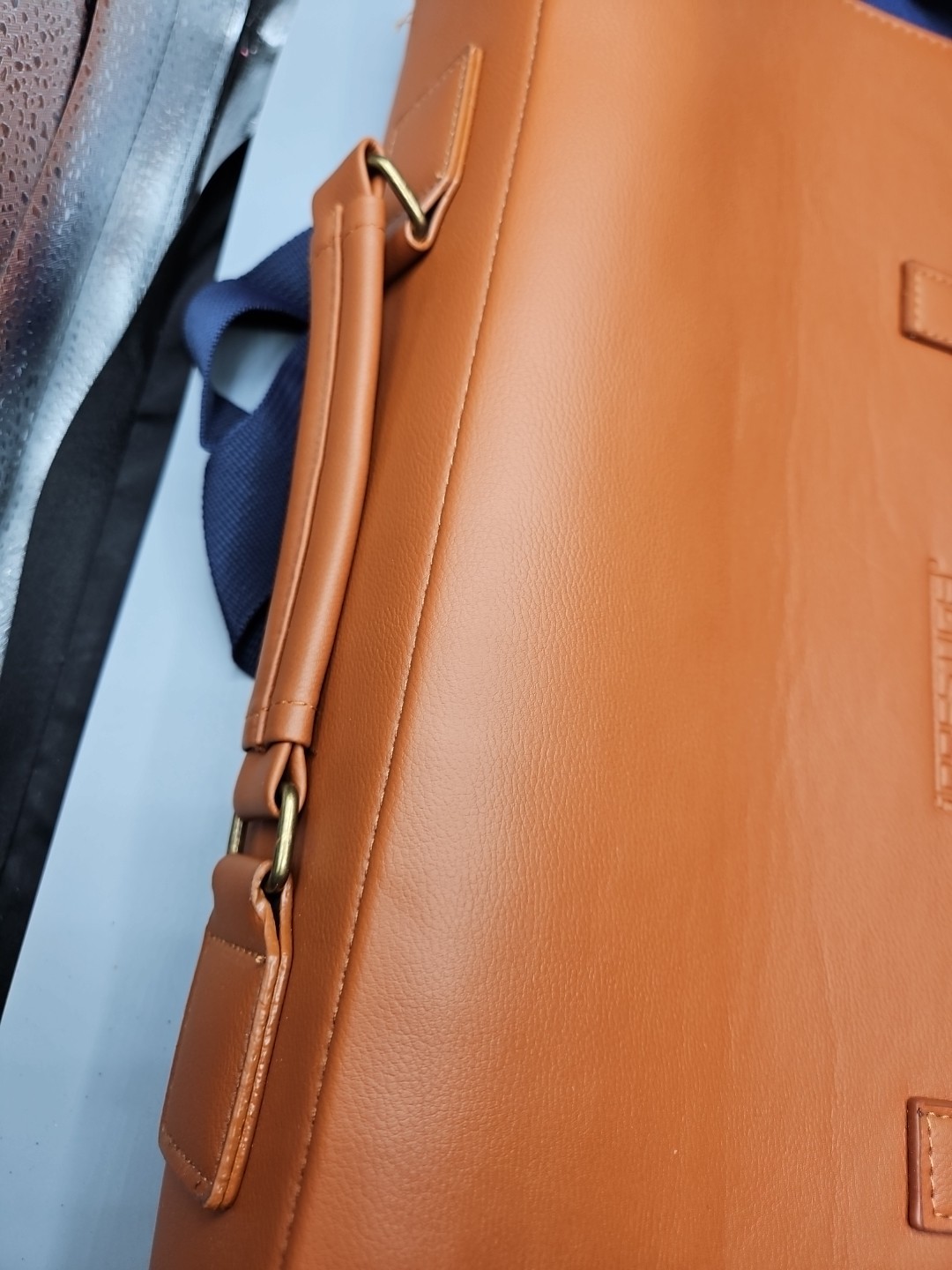 NWT Prestige Leather/Canvas Messenger Bag Men’s Shoulder Strap New Blue/Tan
