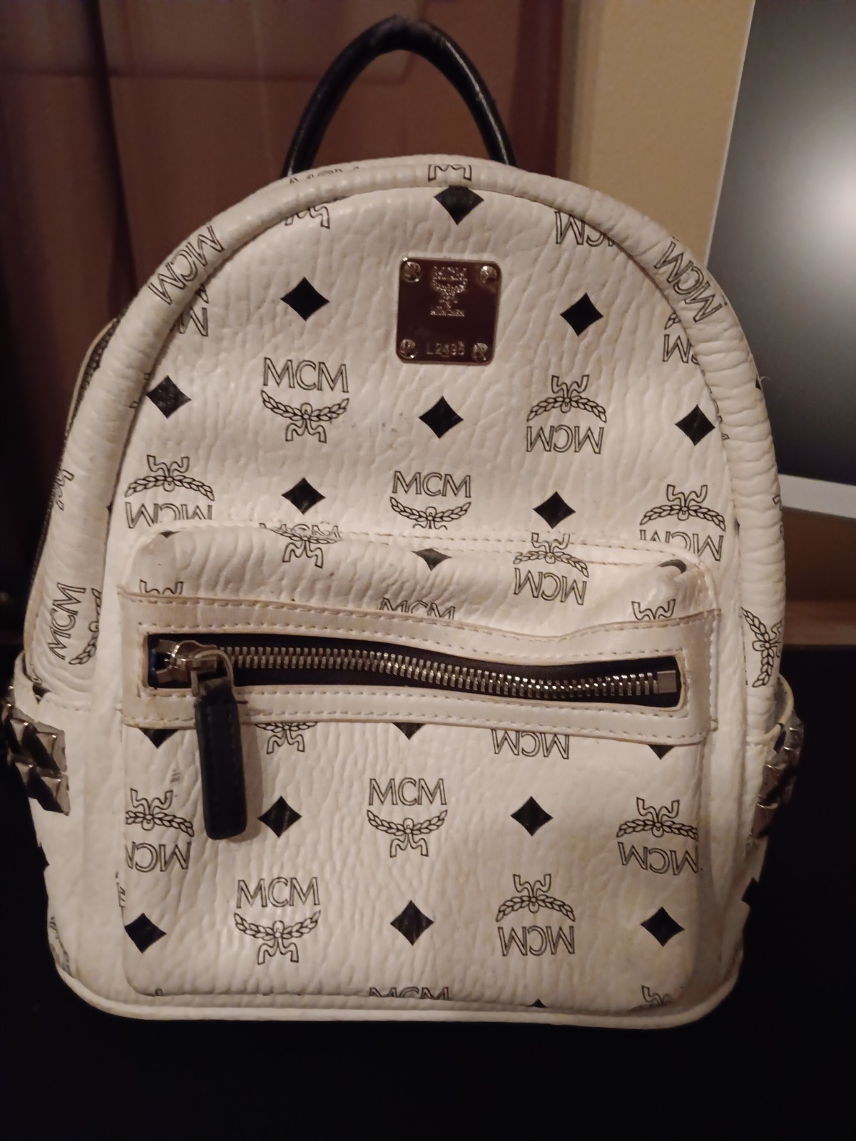 MCM Stark Visetos Mini Backpack In white Studded