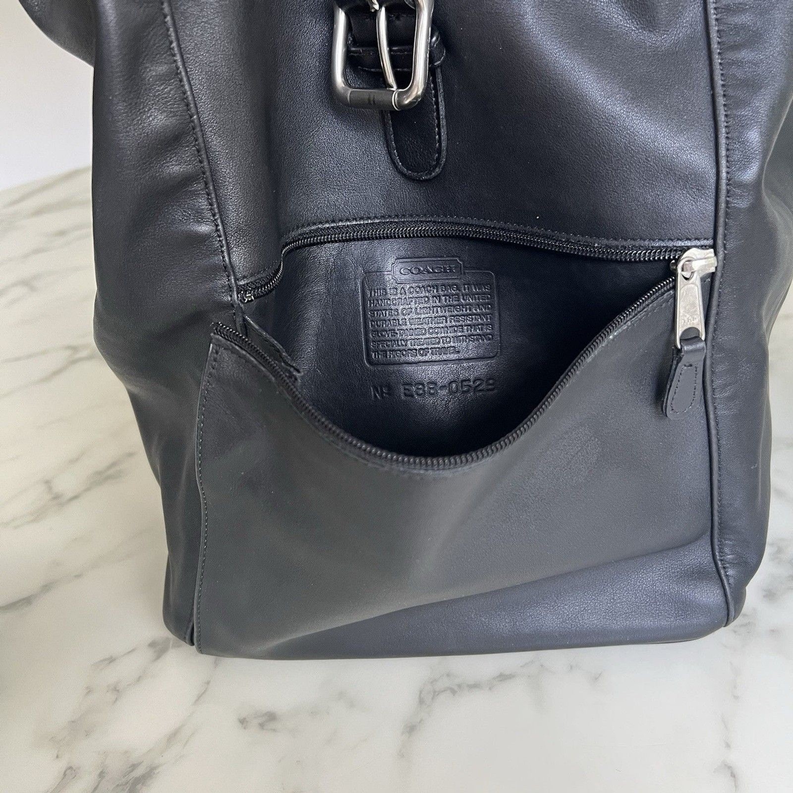COACH Vintage Drawstring Buckle Backpack 0529 Black Leather Silver Nickel USA