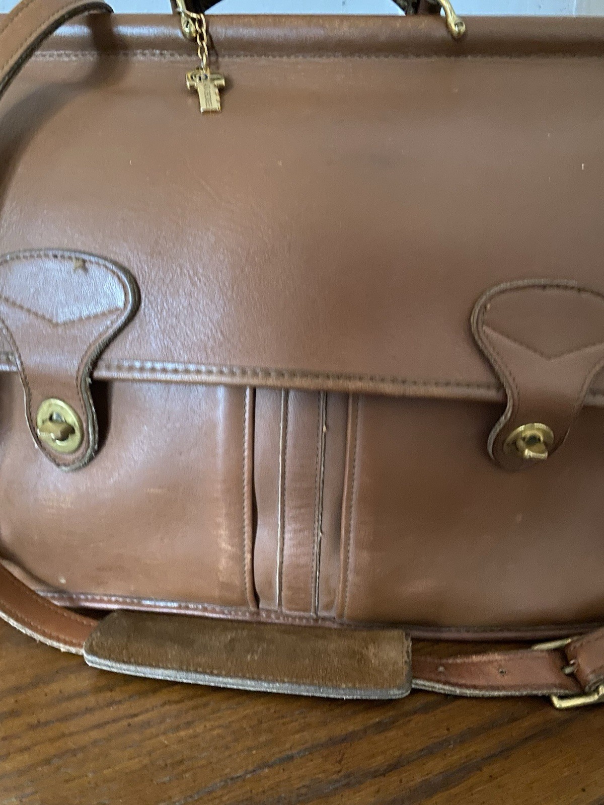 Jack Georges Leather Messenger Brief Bag Brown Handle Shoulder Laptop 16x11x5