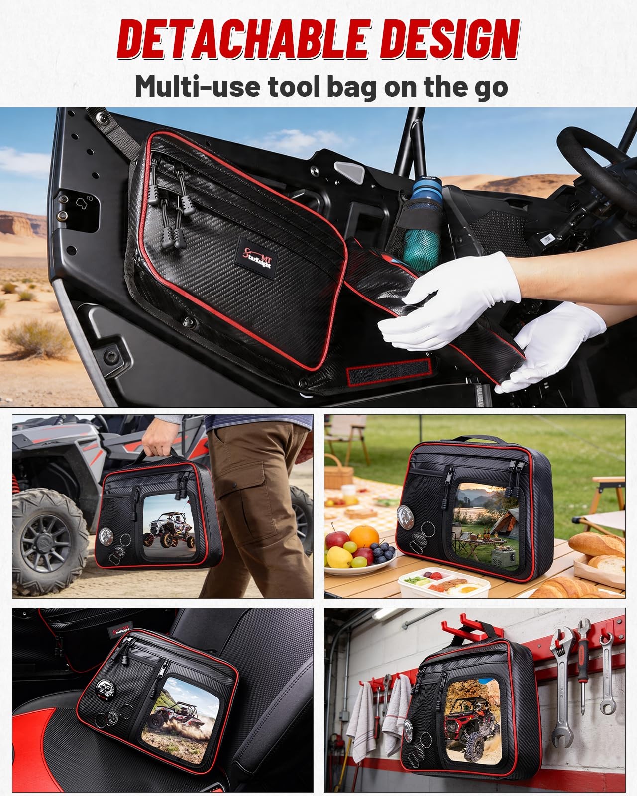 Front Door Bag 2Pcs 14L Removable Multi Pocket for 2024-2026 Polaris RZR XP