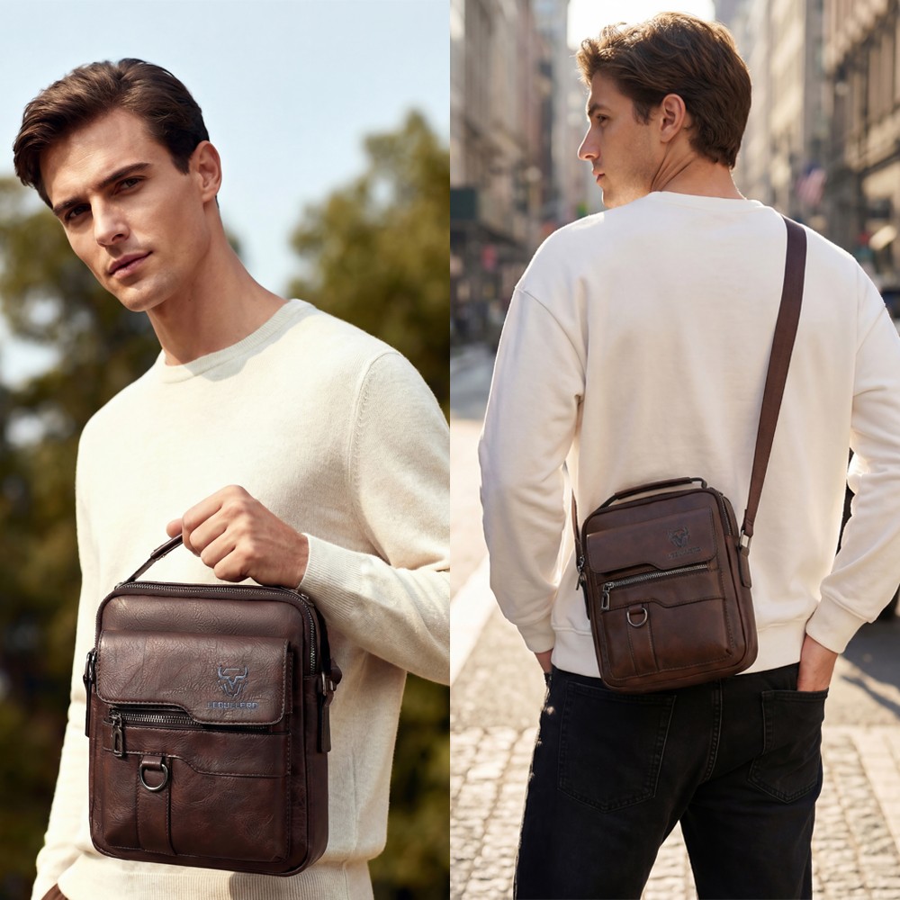 Men’s Shoulder/Messenger Bag Business pu Leather 8″ Handbag Outdoor Sport Bag