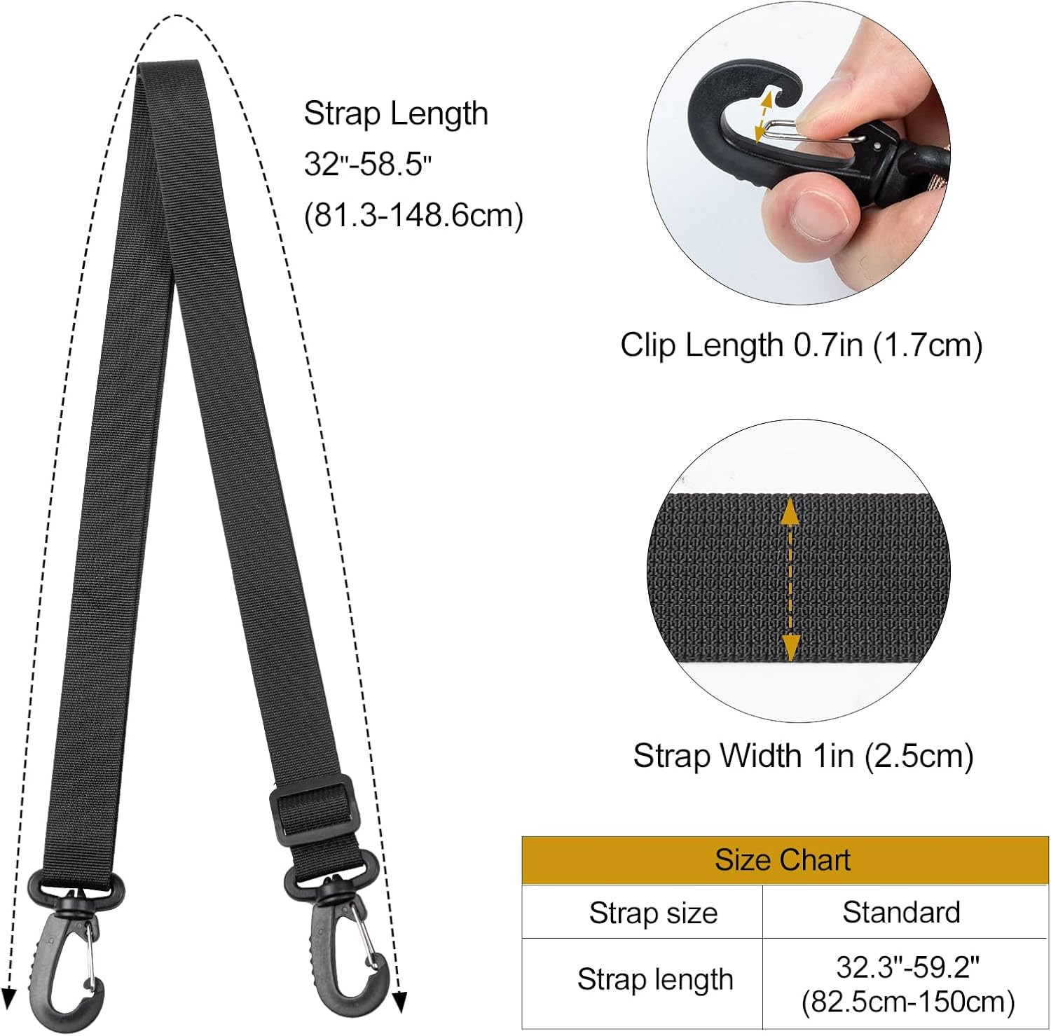 Shoulder Straps Adjustable Strap for Briefcase Messenger Bag (2PC, Black)