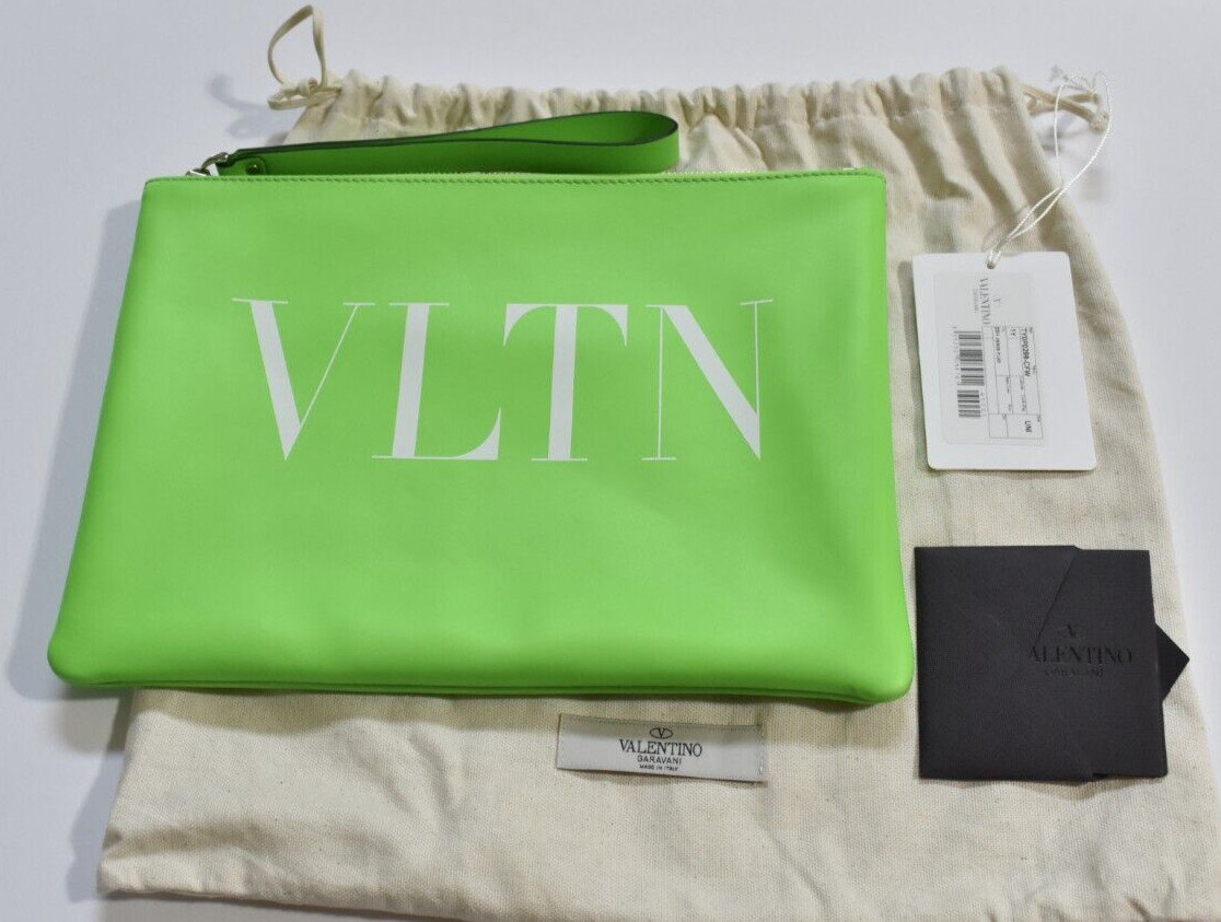 Valentino Neon Green Zip Travel Pouch (Height 21cm, width 29.5cm, width 1.5cm)