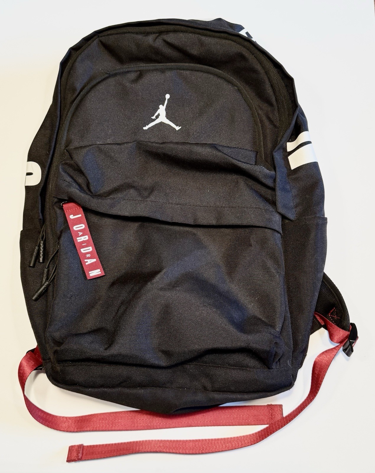 Nike Air Jordan Backpack Large Laptop Black White Red Adjustable Strap Shoulder