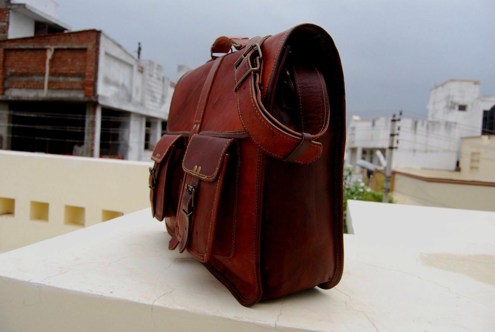Leather Briefcase laptop Bag Rajasthani Indian leather bag for 15″ laptop