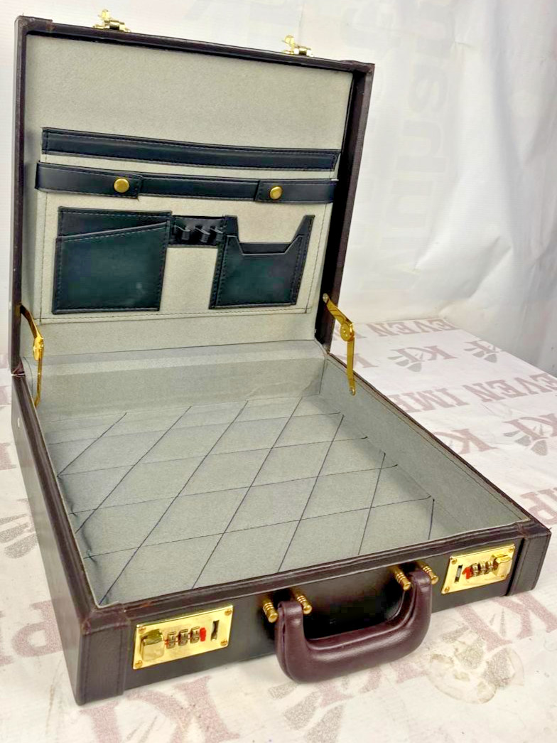 Brown Leather Attache Briefcase Combination Lock Business Document Case Office