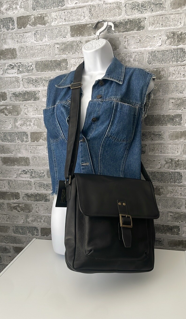 Claire Chase Versailles Black Leather Man Bag Men’s Business Travel Tote