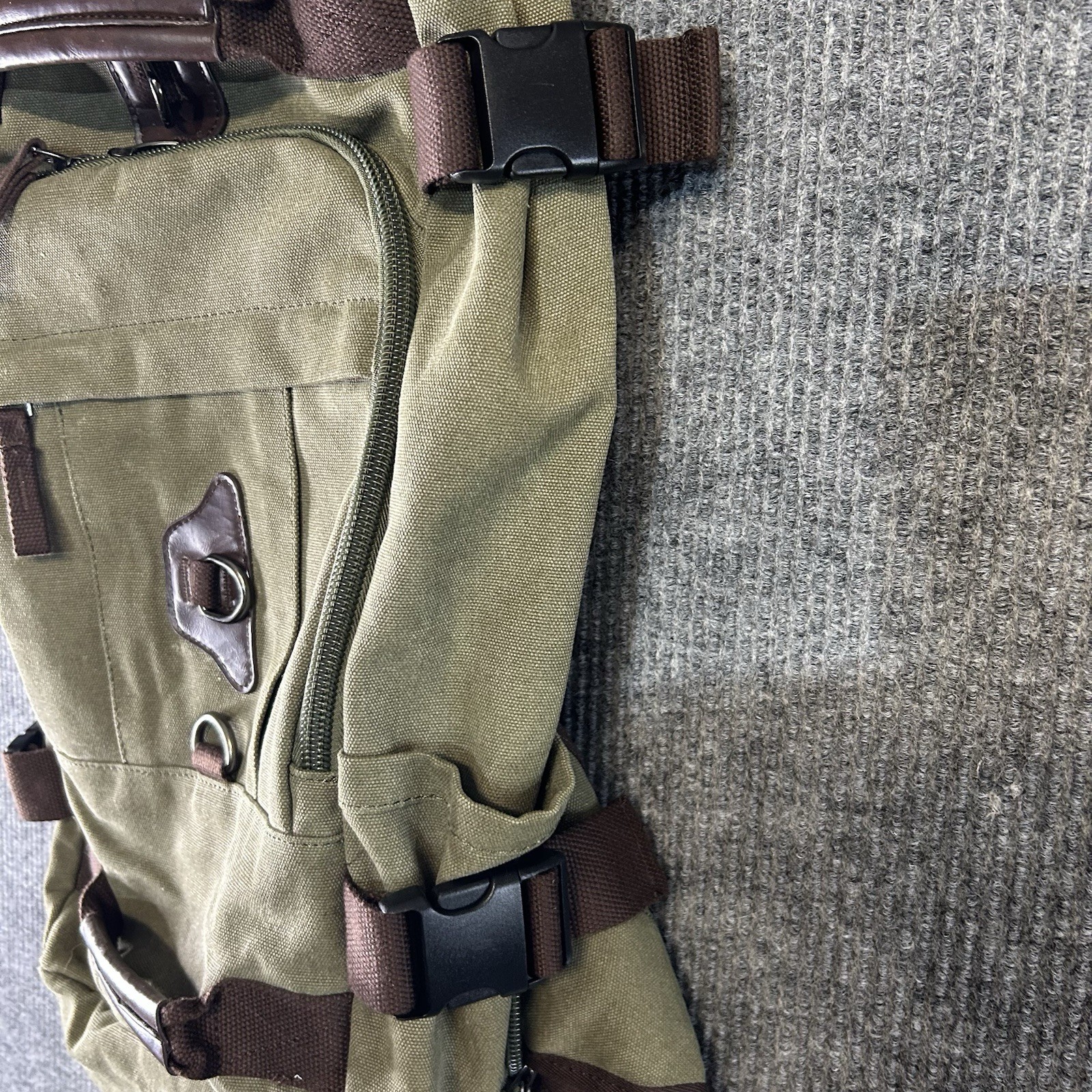 Canvas Backpack Duffel Bag Multiple Pocket Waist Strap Green