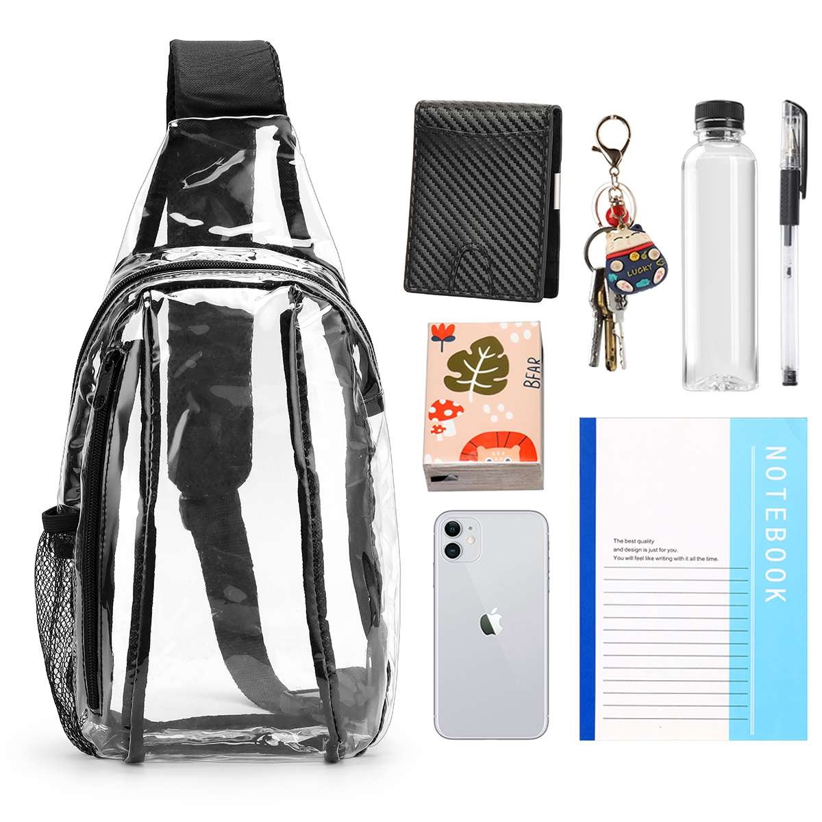 Adjustable Clear PVC Sling Bag Transparent Stadium Shoulder Crossbody Backpack