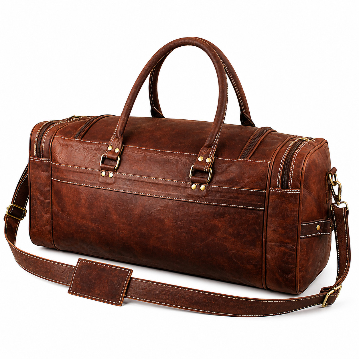 Handmade Rustic Leather Duffle 21in Vintage Weekender Carry On Travel Bag Large