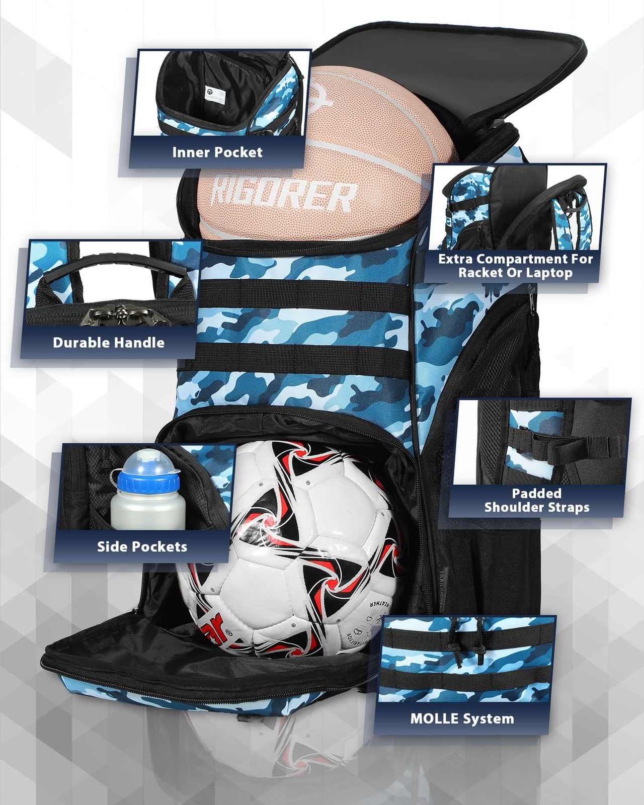 Basketball Bag Backpack with Holder Multi-Sport Backpack for Soccer Volleybal…