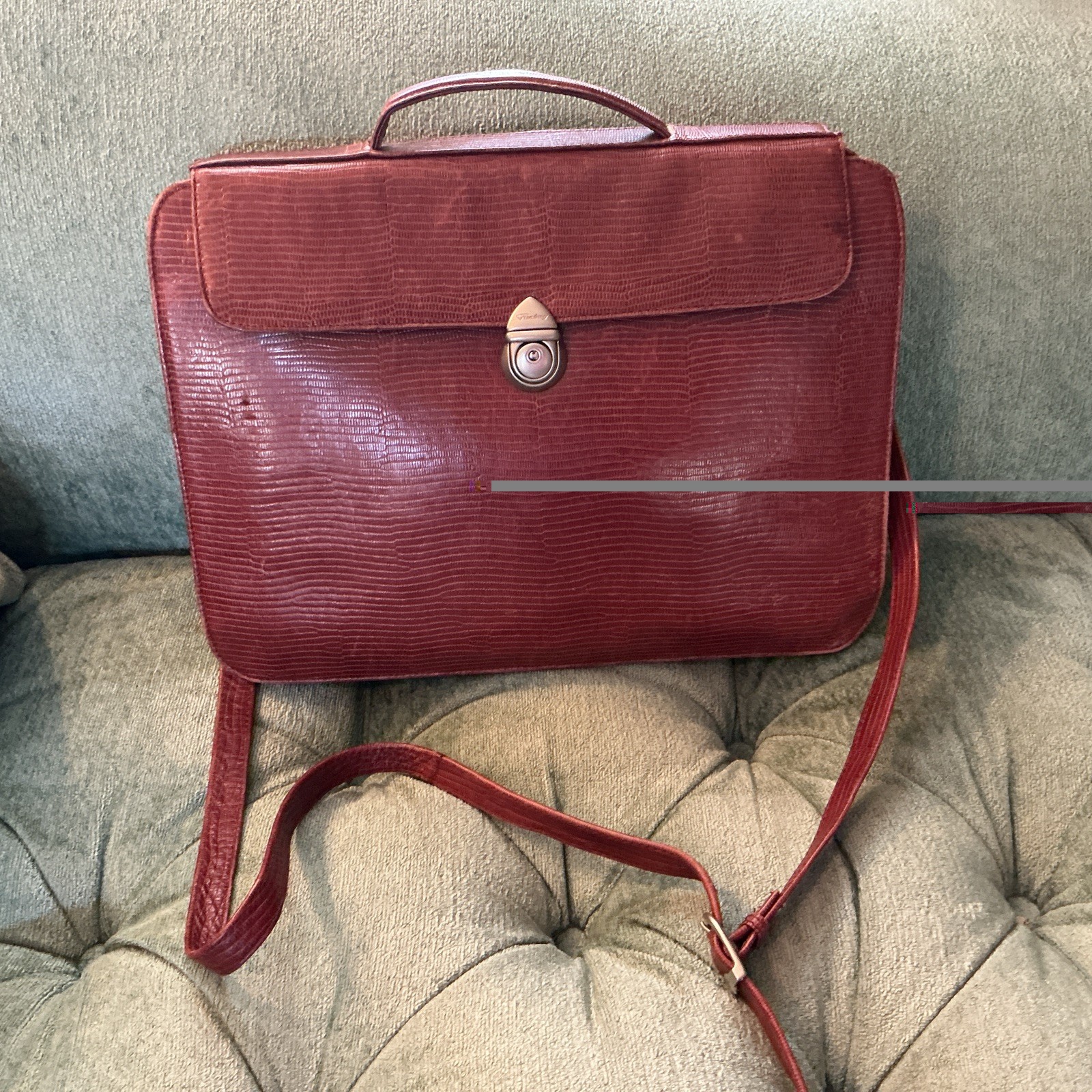 Snake Skin Embossed Brown Leather documents case from Switzerland.