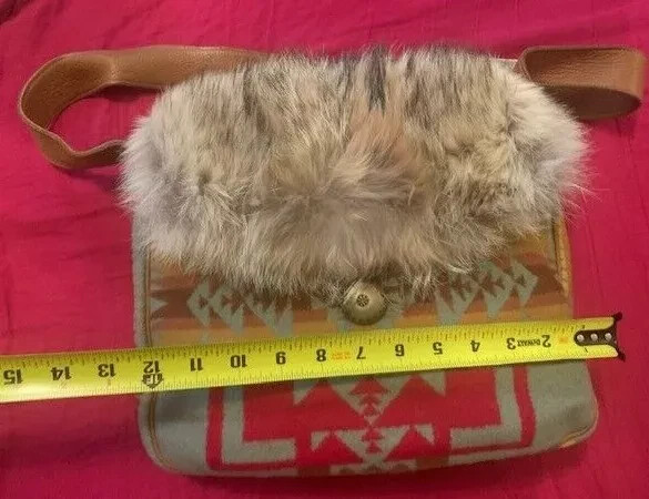 Pendleton Aztec Southwestern Chief Blanket Wool, Leather Fur cross body tote bag