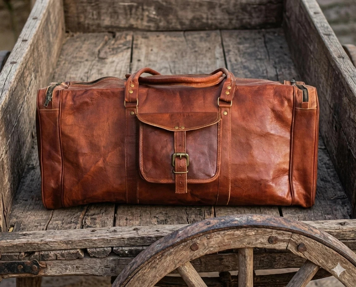 Men’s New Genuine Goat Leather Duffel 24″ Vintage Brown Bag