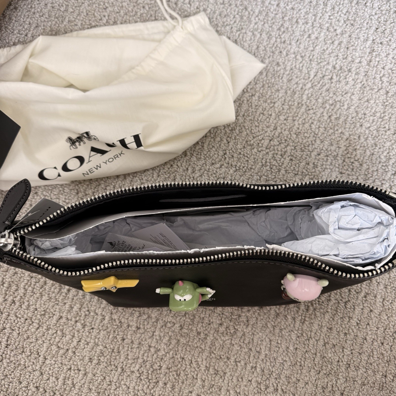 NWT Limited COACH | BRAIN DEAD Mott Sling Bag 22 With Pins Black Leather CFD96