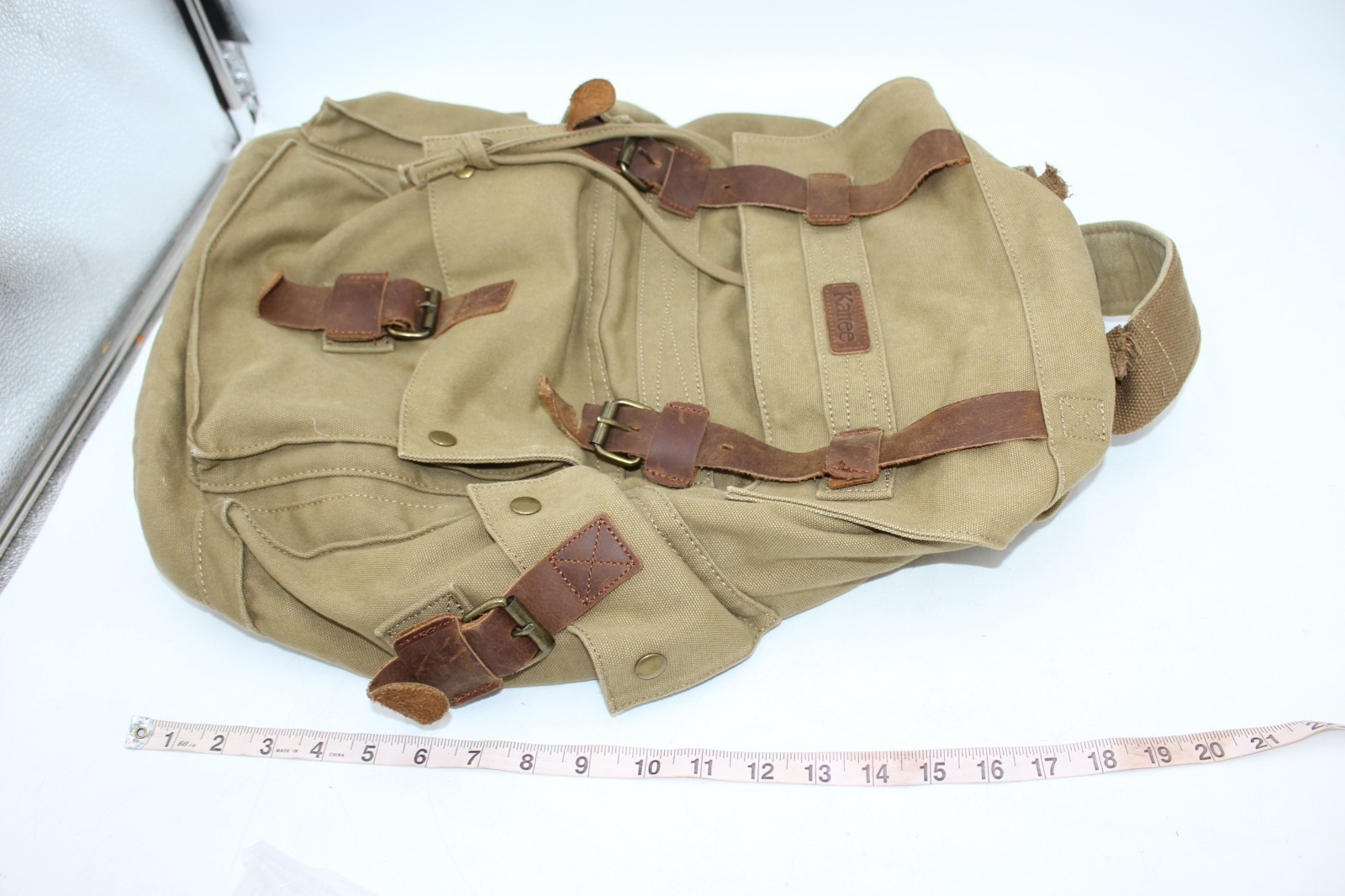 Kattee Canvas Material Leather Straps Pockets Buckle Closures Backpack Large 20″