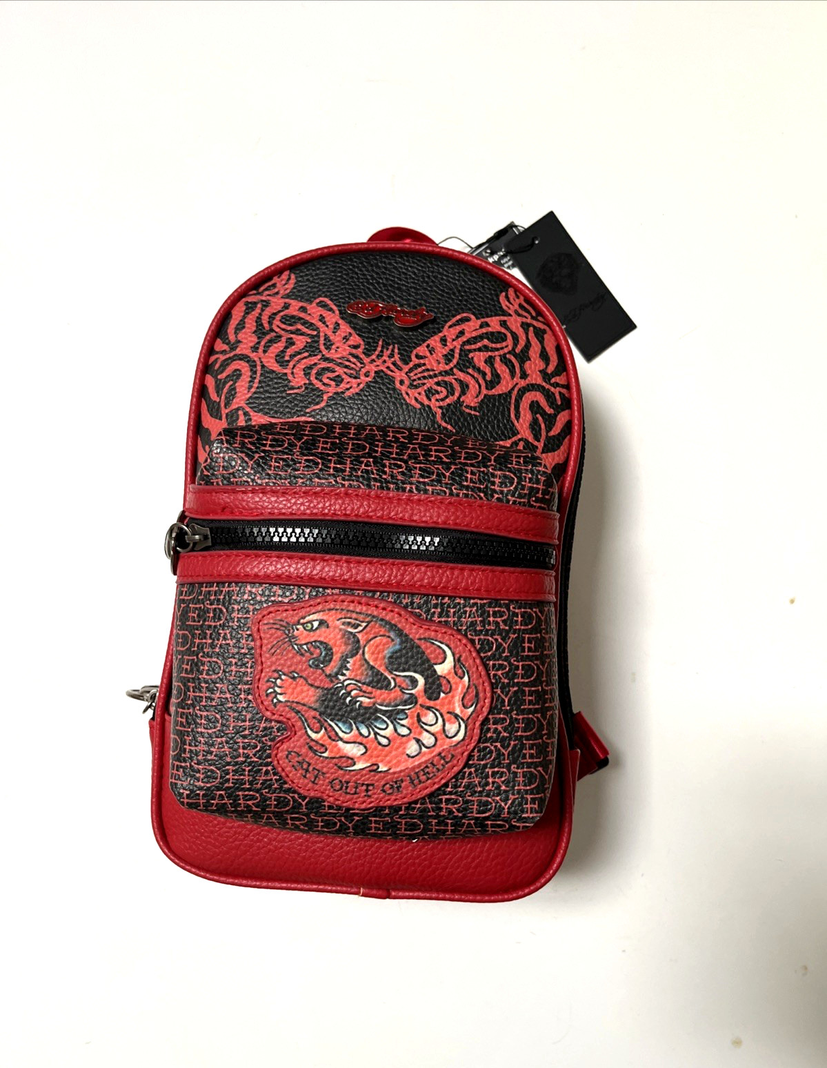 Ed Hardy Tiger Sling Backpack Crossbody Red Black Skull Zip Adjustable NWT