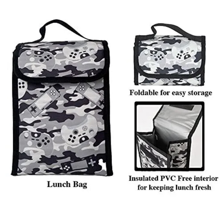 Grey Gaming Camo Backpack Set for Boys & Girls 16 inch 6 Pieces – Includes Fo…