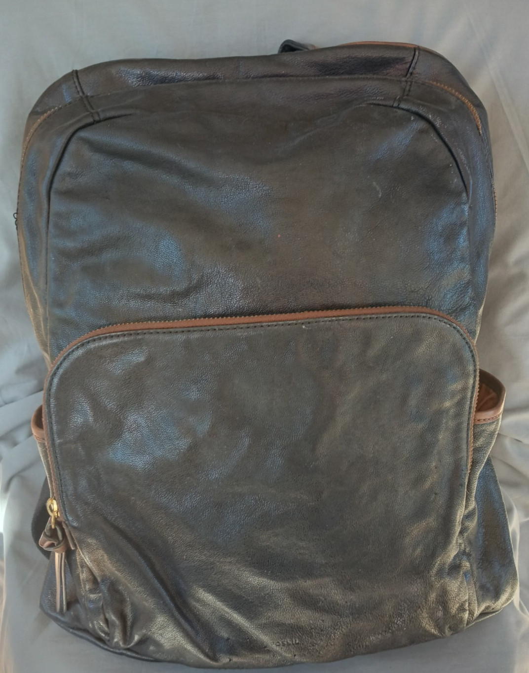 Fossil Goat Hide Leather Multi Pocketed Backpack Black Brown Weathered