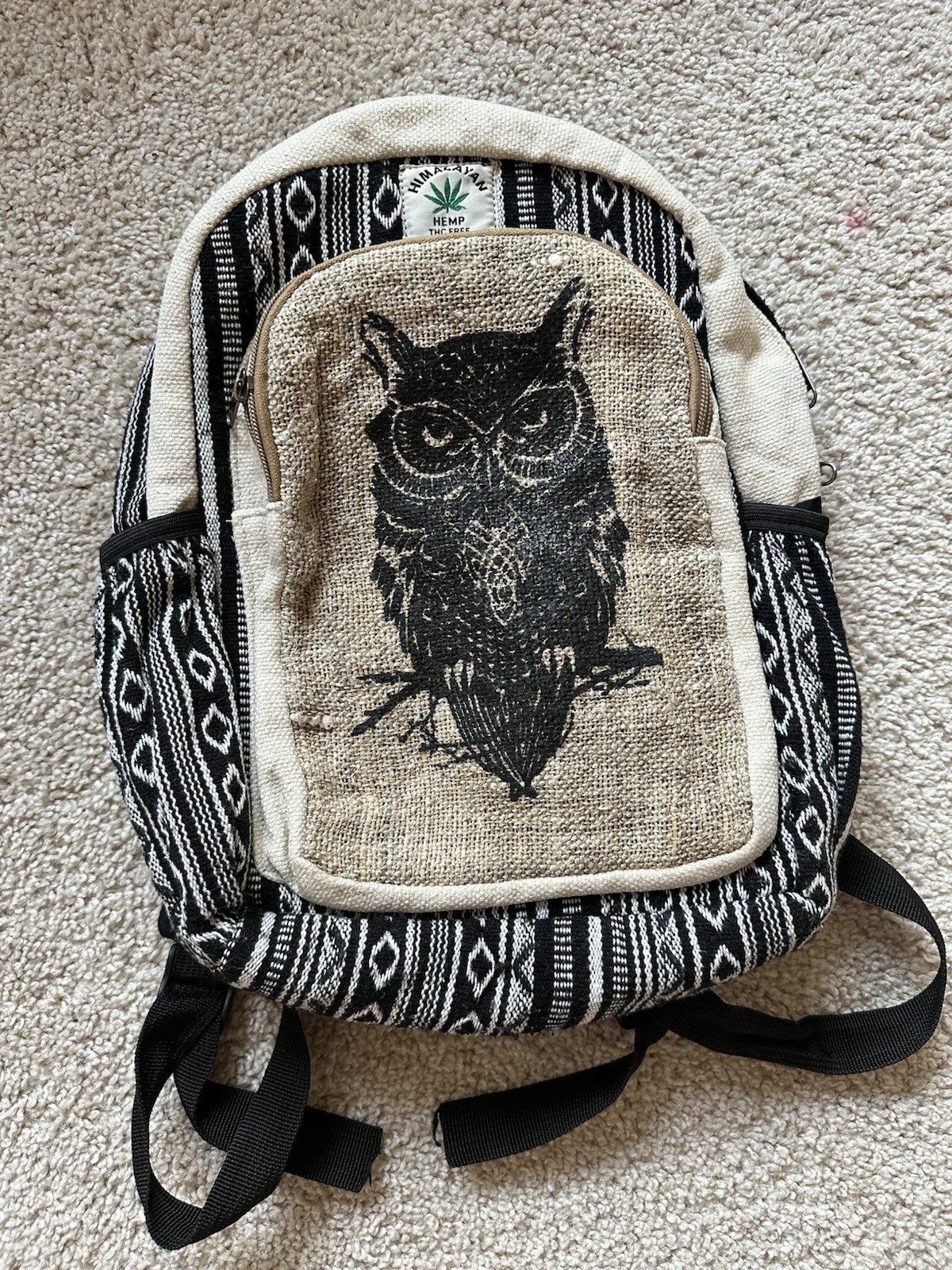 Himalayan Hemp THC Free Handmade Backpack Unisex Owl Multi Colors Boho Hippie