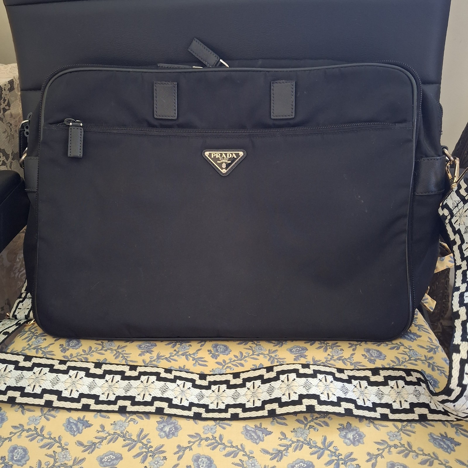 Vintage Prada Black Nylon Unisex Laptop Messenger Briefcase Bag *Read*