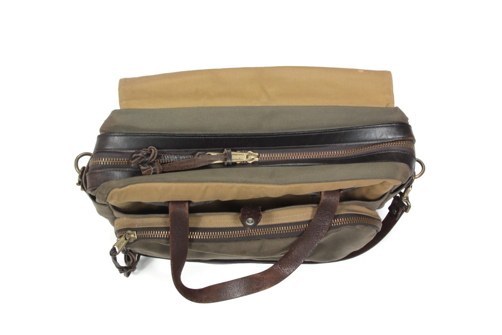 Filson Rugged Twill Original Briefcase Bag with Leather Strap Olive Green
