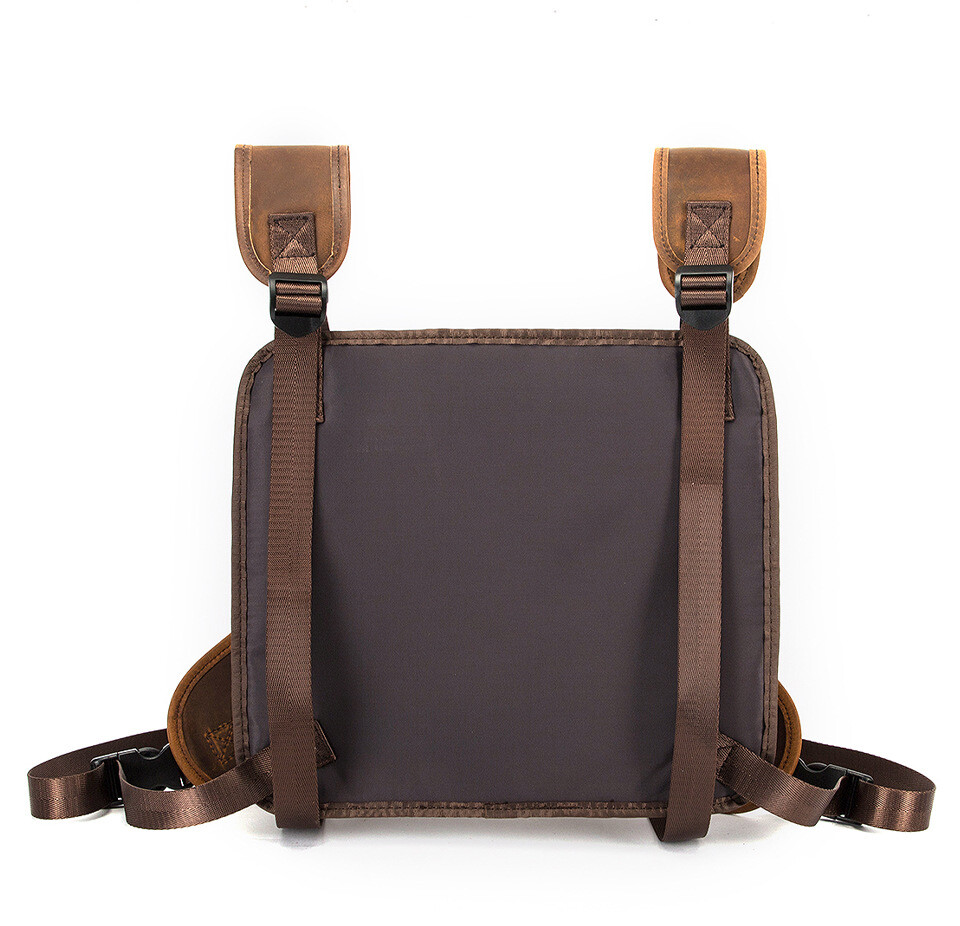 Men Vintage Real Leather Two Straps Chest Rig Bags Rectangle Streetwear Hip-Hop