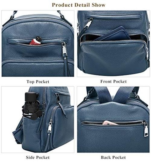 Genuine Leather Backpack for Women Small Convertible Backpack Purse Linen Blue