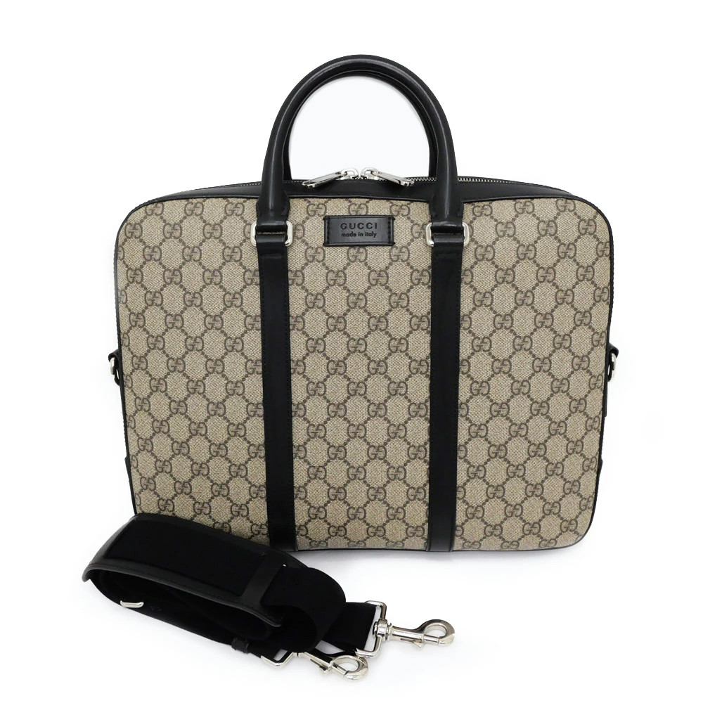 Gucci GG Supreme 2way briefcase 450944 bag beige black PVC leather