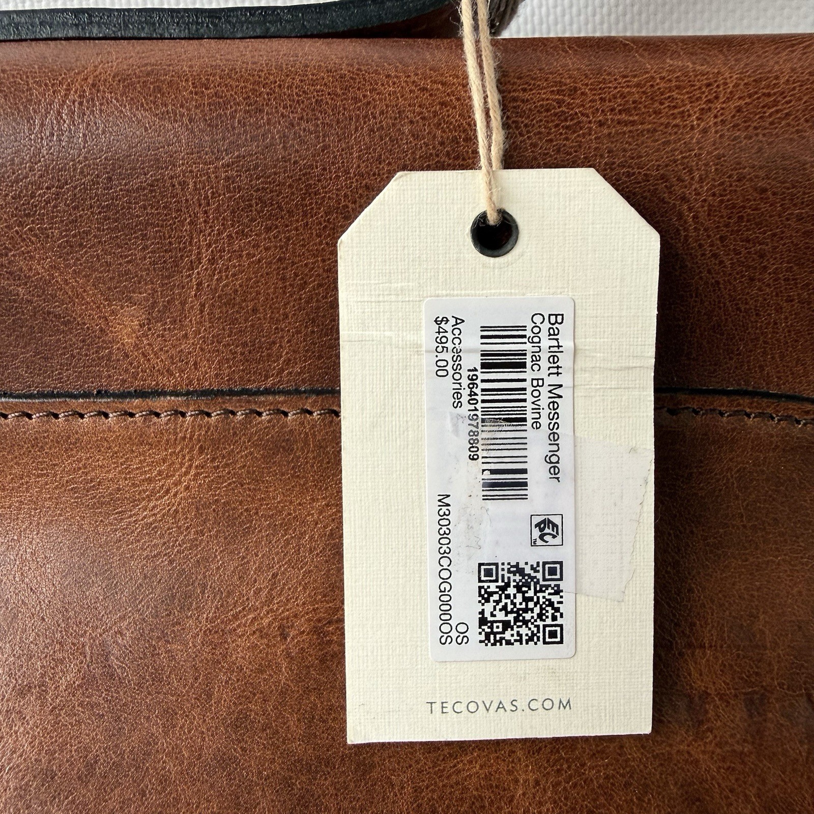 Tecovas Men’s Bartlett Messenger Cognac Brown Cowhide Handmade Leather Bag