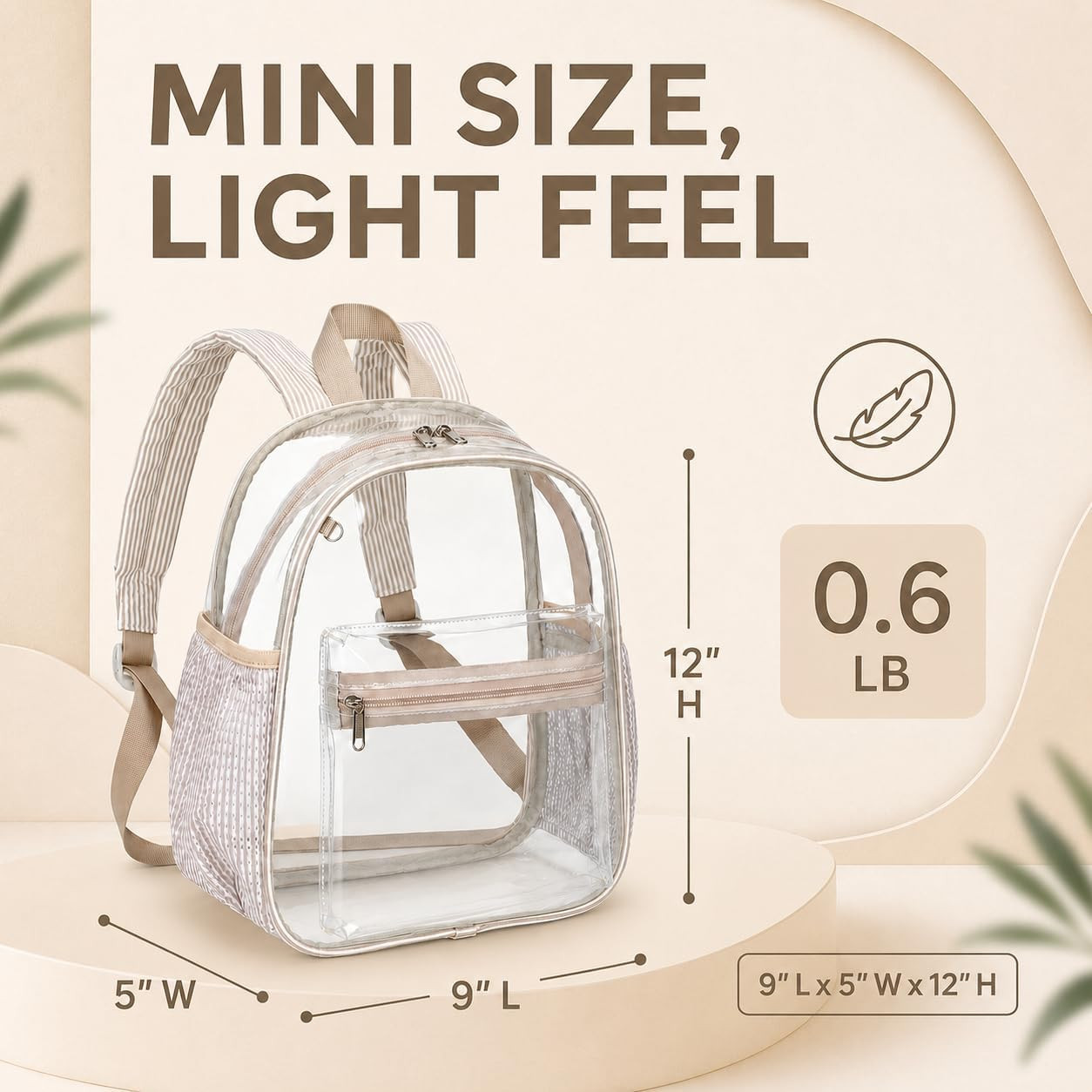 Mini Clear Backpack for Stadium Events, 12 X 9 X 5 Inch Transparent PVC Bookbag,