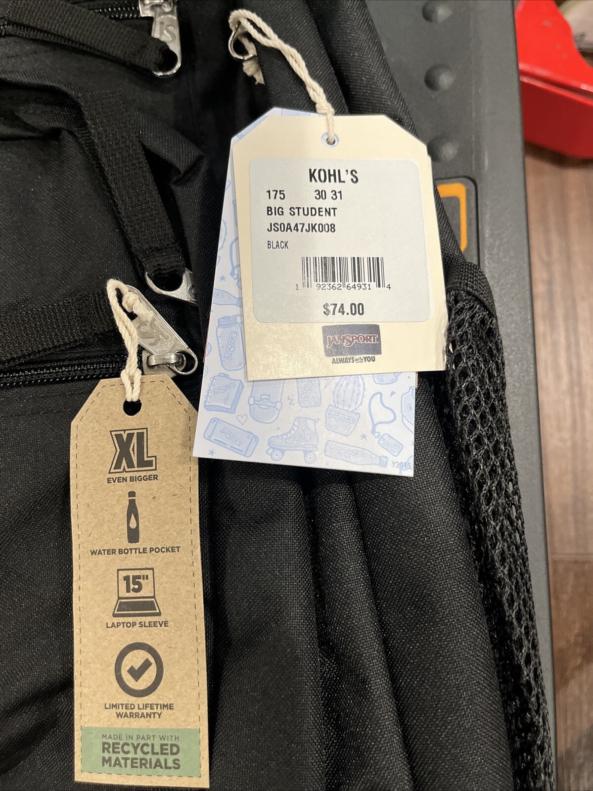 JANSPORT 15” Black Backpack – New