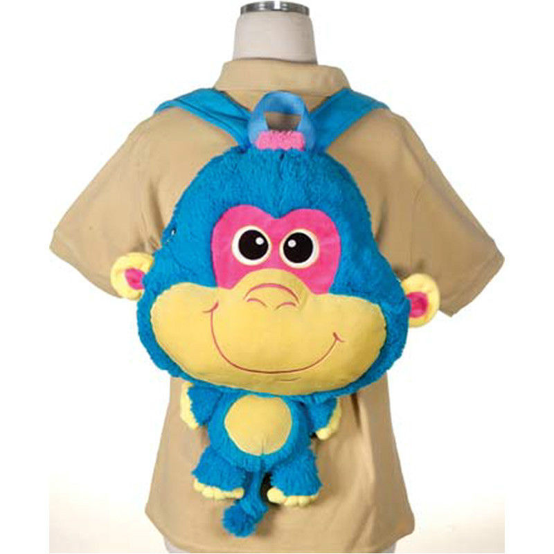 Backpack 17″ Plush Big Head Monkey Blue Travel Buddy NEW