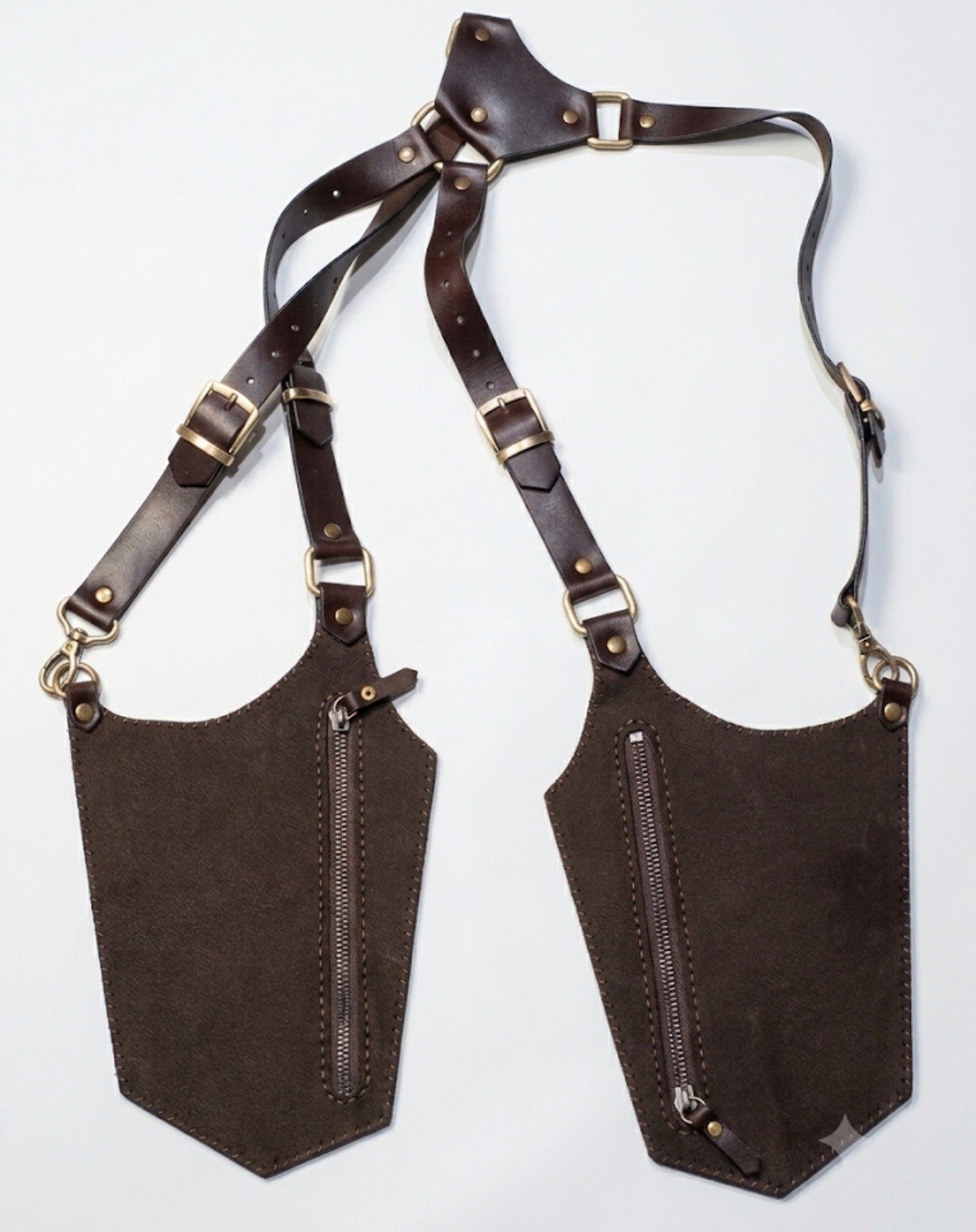 Leather Shoulder Holster Bag Dual Pockets Harness Crossbody Festival Travel Pack