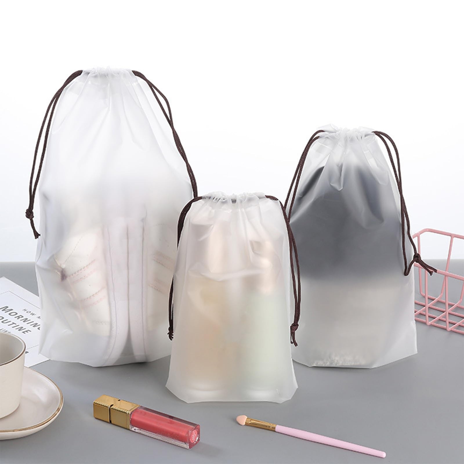 Boxonly Clear PEVA Drawstring Bags – 4″x12″ / 10x30cm (25 Pcs) – White Nylon …