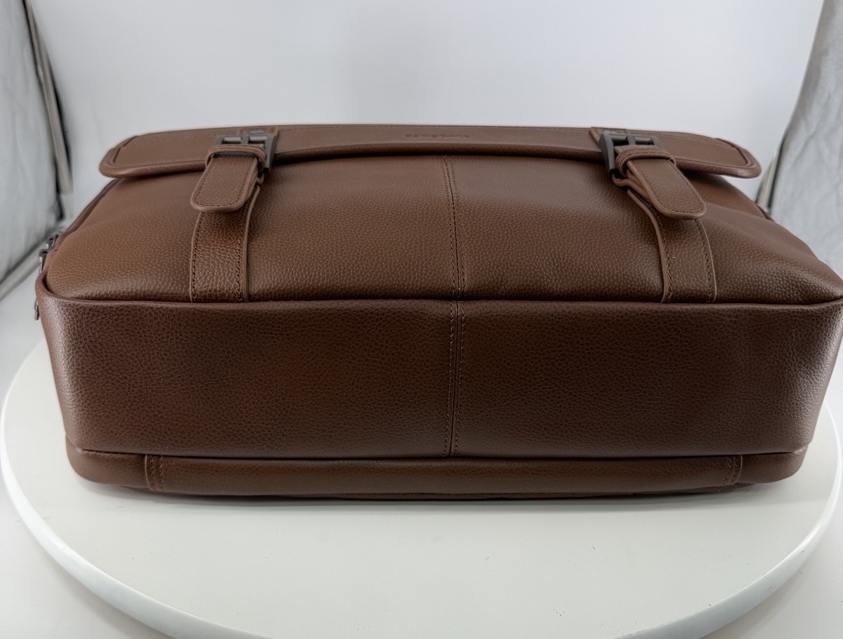 Samsonite Classic Leather Flapover Briefcase Messenger Bag Cognac, Light Use