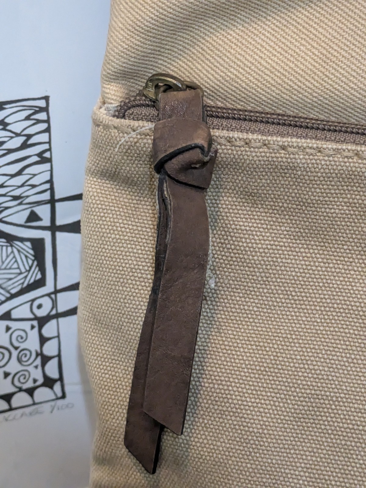 Fossil Beige Messenger Bag Adjustable Strap Inner Pockets Crossbody Men