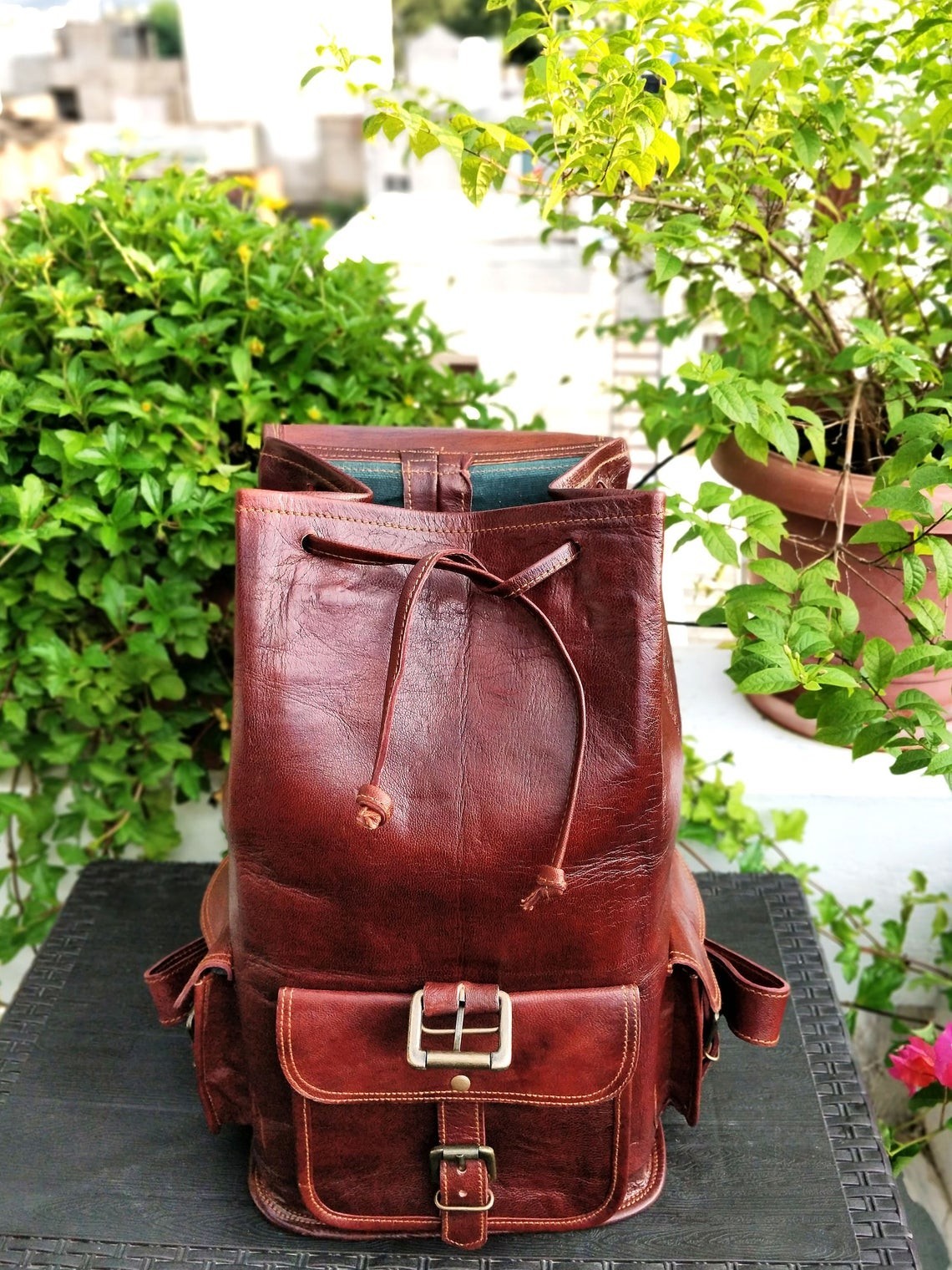 Leather Backpack Satchel Bag Brown Real Rucksack Men’s Genuine Vintage Laptop