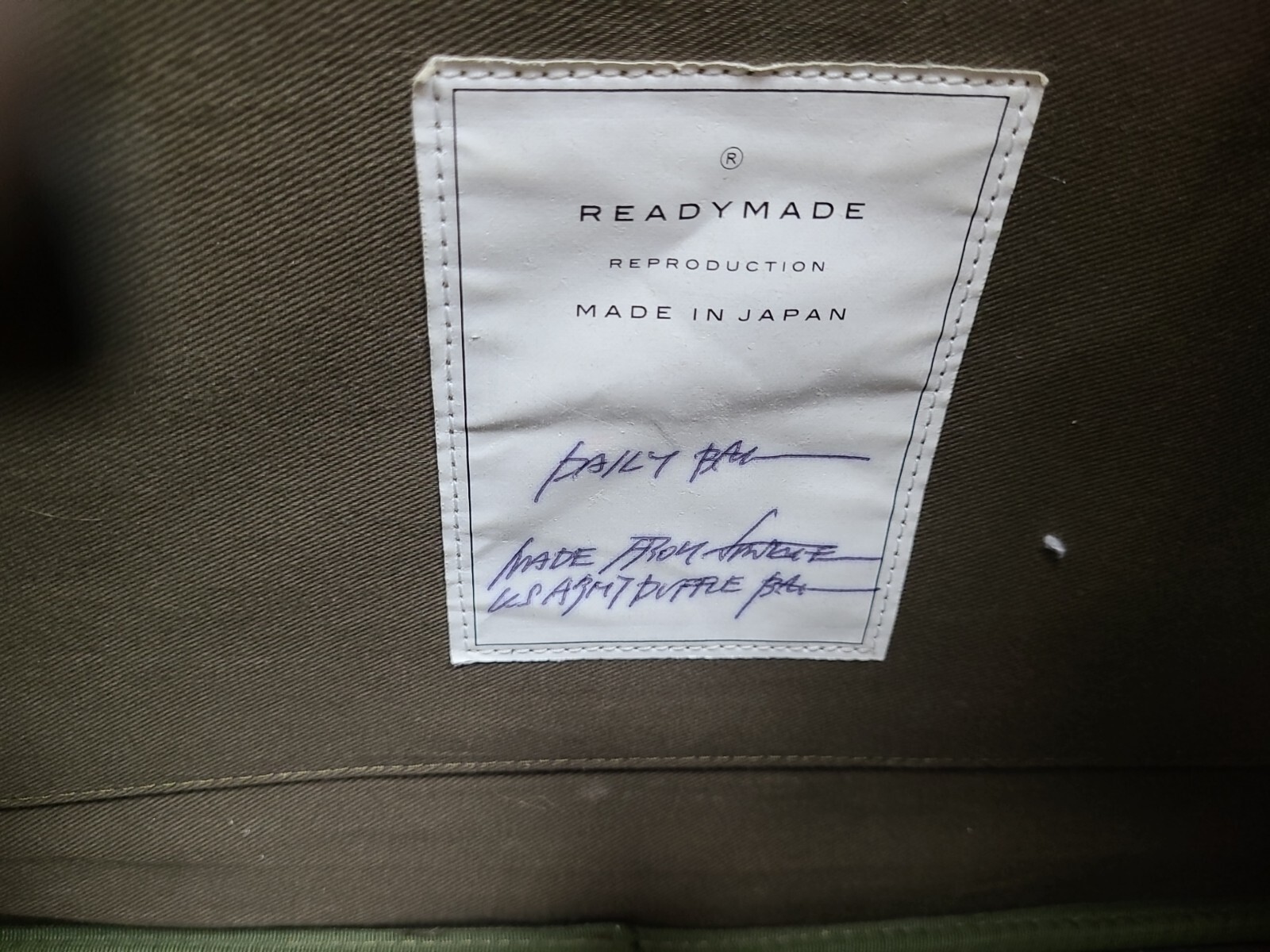 Authentic Readymade Daily Bag Made from US Army Duffle Bag Green