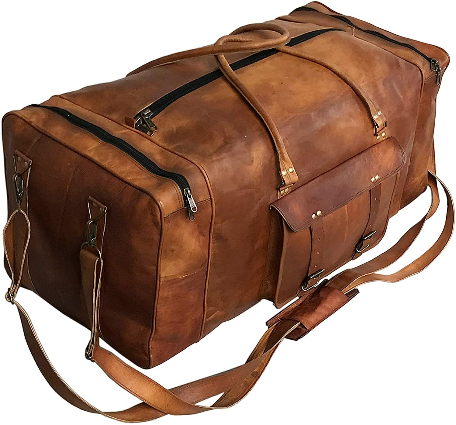Men’s brown Leather Large Capacity Duffle Travel Gym Weekend Overnight Bag