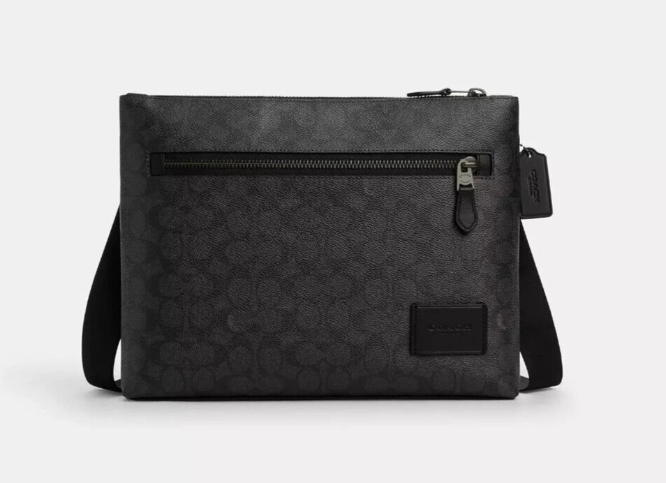 Coach Charcoal/Black Carrier Zip Signature Canvas & Leather Crossbody Bag -CW448