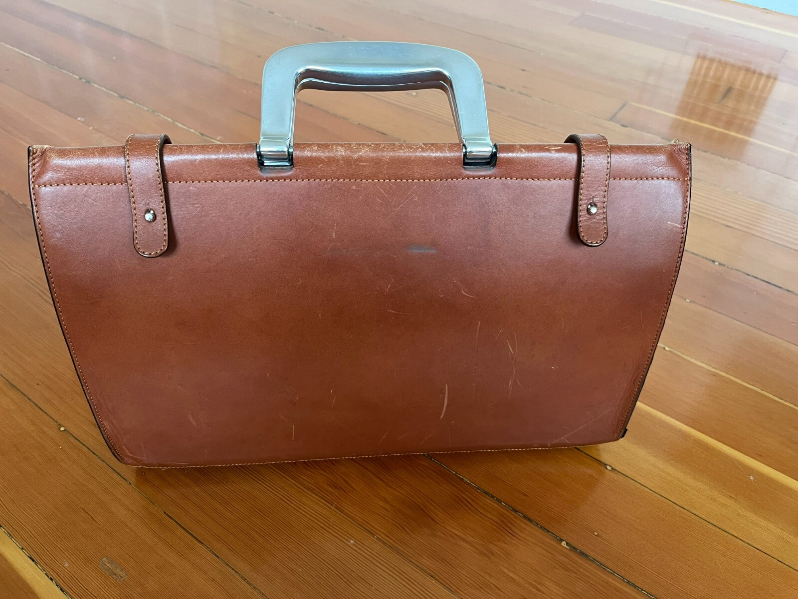 Bill Amberg Rocket Briefcase in Tan with British Green Liner and Metal Handle